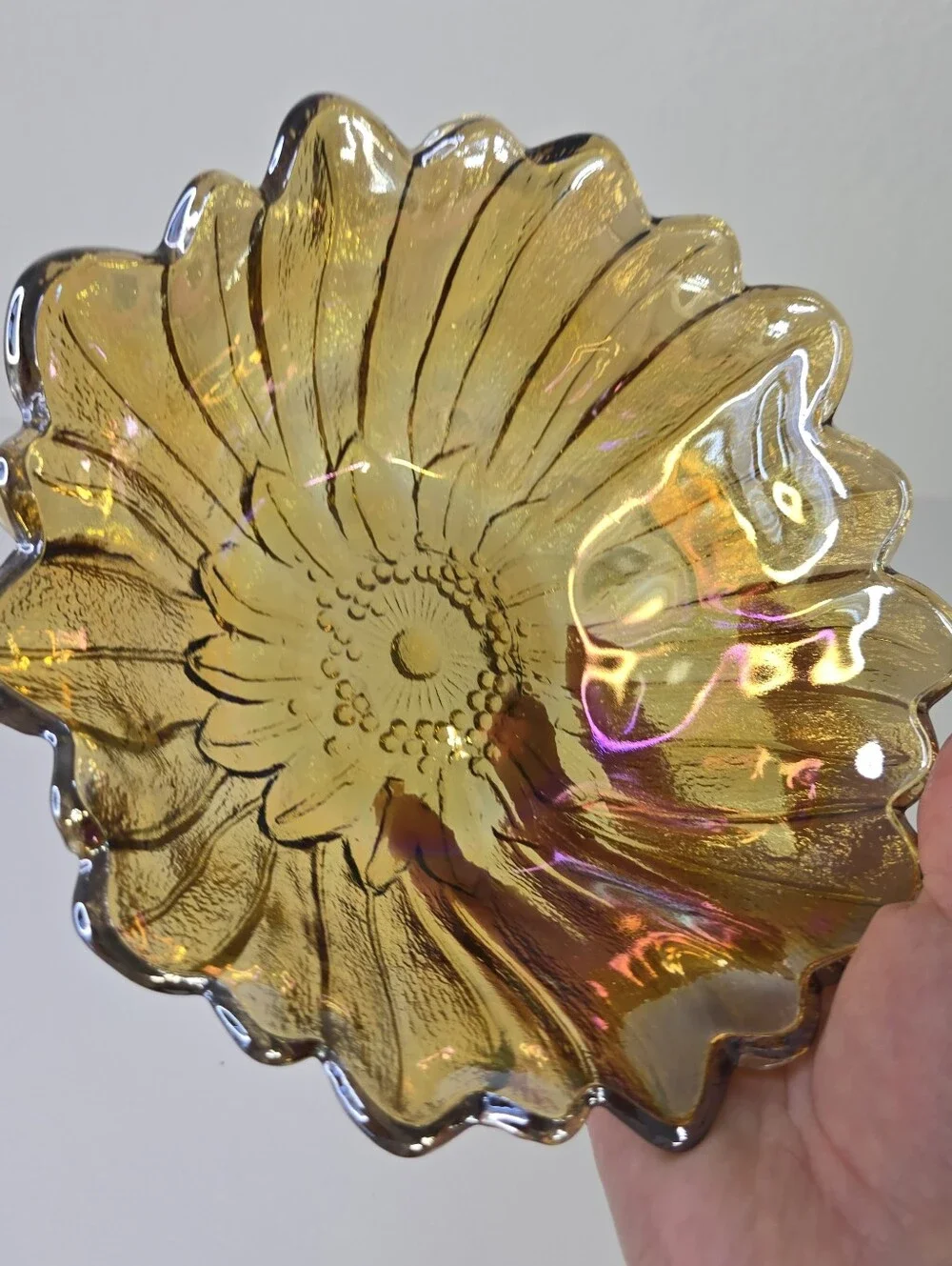 Vintage Indiana Iridescent Carnival Glass Marigold Sunflower Candy/Trinket Dish